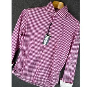 NWT BREUER French Riviera Gingham Button Down Shirt Men Size M Pink White Cotton